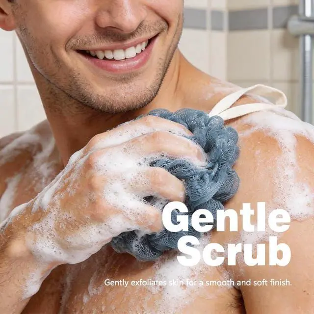 Alt view image 3 of 5 - Bath Loofah Sponge 3 Pack Mesh Shower Poufs Body Wash Exfoliator Soft Bath Puff Shower Accessories for Men Women