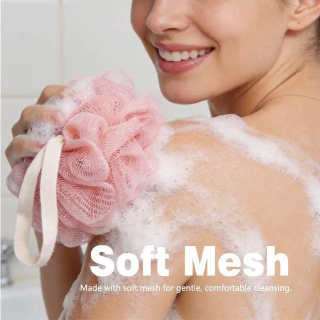 Alt view image 4 of 5 - Bath Loofah Sponge 3 Pack Mesh Shower Poufs Body Wash Exfoliator Soft Bath Puff Shower Accessories for Men Women