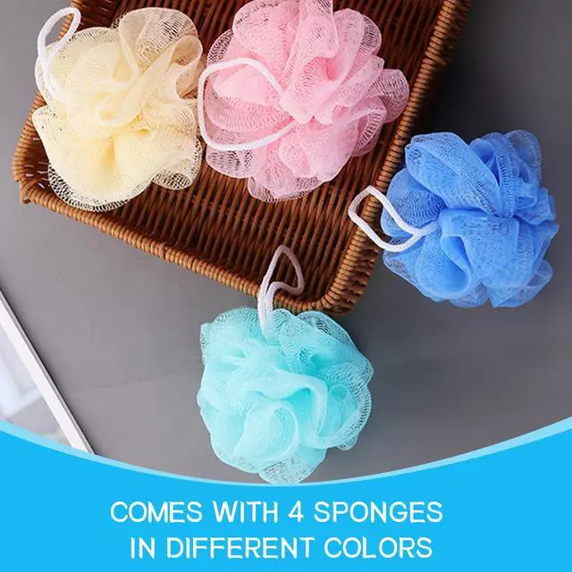 Alt view image 7 of 7 - Loofah Sponge Shower Loofahs Bath Sponges Mesh Balls for Women Men Bathing Accessories Body Wash Back Scrubber 50g Soft Pouf Body Scrubber Loofahs Puff Pack, Exfoliate, Cleanse, Soothe Skin (4 Colors)