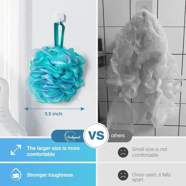 Alt view image 5 of 7 - DadyMart Shower Loofah Sponge Pouf XL Exfoliating Bath Puff Body Scrubber, Soft Mesh Shower Sponge with Reinforced Knot, Rich Lather, Set of 4 for Women and Men