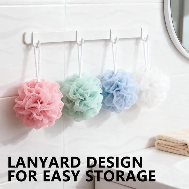 Alt view image 3 of 6 - Shower Loofah Sponge for Men Women Loofah Exfoliating Body Scrubber 4 Color Mesh Shower Pouf Balls for Body Wash
