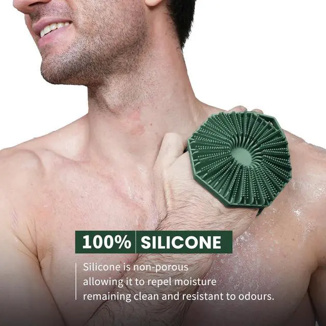 Alt view image 2 of 6 - iTokGok® Premium 2-in-1 Silver-Infused Silicone Body Scrubber for Men, Double-Sided Design Body Brush Silicone Body Scrubber Exfoliating Body Brushes for All Skin, Lathers Well - Midnight Green