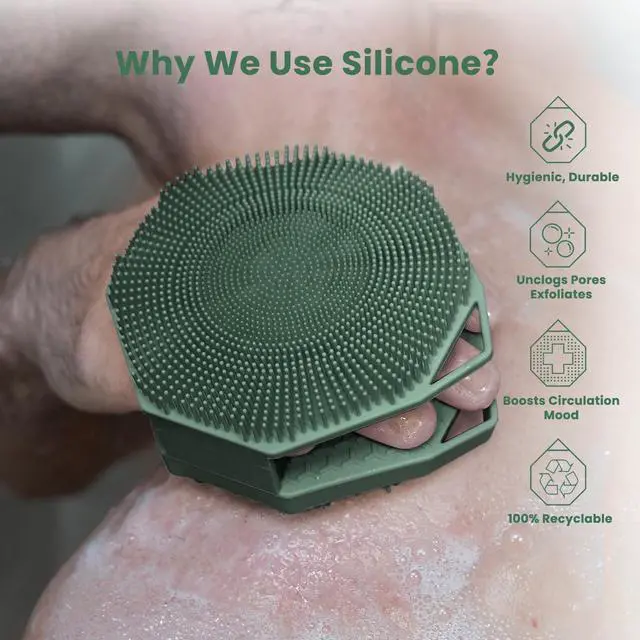 Alt view image 3 of 6 - iTokGok® Premium 2-in-1 Silver-Infused Silicone Body Scrubber for Men, Double-Sided Design Body Brush Silicone Body Scrubber Exfoliating Body Brushes for All Skin, Lathers Well - Midnight Green