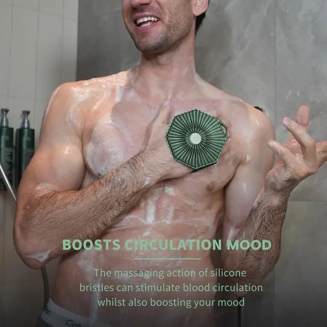 Alt view image 4 of 6 - iTokGok® Premium 2-in-1 Silver-Infused Silicone Body Scrubber for Men, Double-Sided Design Body Brush Silicone Body Scrubber Exfoliating Body Brushes for All Skin, Lathers Well - Midnight Green