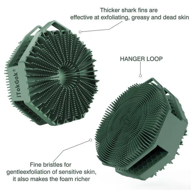 Alt view image 5 of 6 - iTokGok® Premium 2-in-1 Silver-Infused Silicone Body Scrubber for Men, Double-Sided Design Body Brush Silicone Body Scrubber Exfoliating Body Brushes for All Skin, Lathers Well - Midnight Green