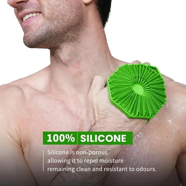 Alt view image 2 of 6 - iTokGoK® Premium Silver-Infused Double-Sided Design 2-in-1 Silicone Body Scrubber for Men,Body Buffer Scrubber for Sensitive Skin, Ergonomic No-Slip Handle, Long-Lasting & Easy to Clean - Green