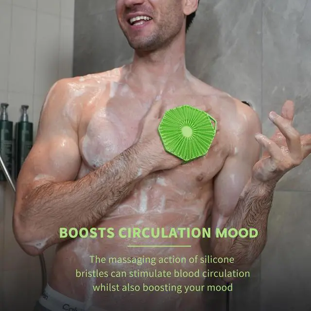 Alt view image 4 of 6 - iTokGoK® Premium Silver-Infused Double-Sided Design 2-in-1 Silicone Body Scrubber for Men,Body Buffer Scrubber for Sensitive Skin, Ergonomic No-Slip Handle, Long-Lasting & Easy to Clean - Green