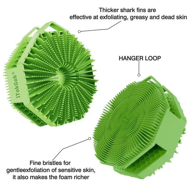 Alt view image 6 of 6 - iTokGoK® Premium Silver-Infused Double-Sided Design 2-in-1 Silicone Body Scrubber for Men,Body Buffer Scrubber for Sensitive Skin, Ergonomic No-Slip Handle, Long-Lasting & Easy to Clean - Green