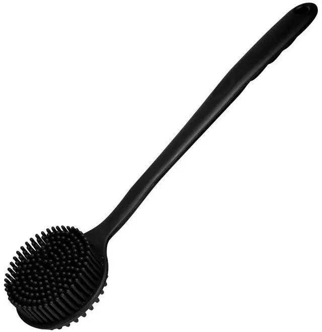 Main image of Silicone Back Scrubber for Shower Body Brush with Long Handle Double Sided Bath Exfoliating Massage Brushes Men Women (Black)