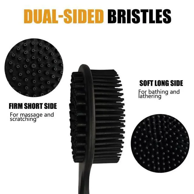 Alt view image 2 of 6 - Silicone Back Scrubber for Shower Body Brush with Long Handle Double Sided Bath Exfoliating Massage Brushes Men Women (Black)