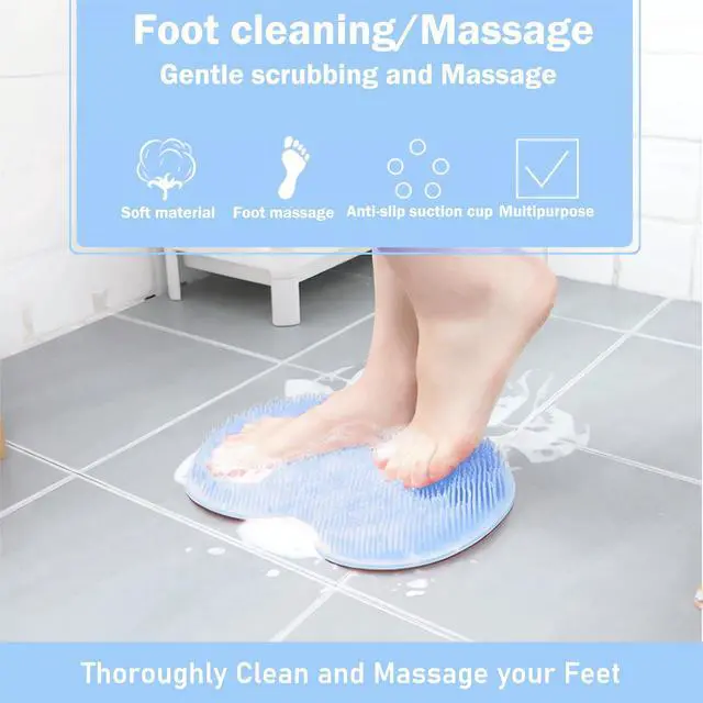Alt view image 2 of 6 - Shower Foot and Back Scrubber Mat,Wall Mounted Shower Foot Scrubber with Suction Cups,Exfoliating Silicone Massage Foot Cleaner for Shower(Blue)