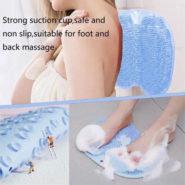 Alt view image 4 of 6 - Shower Foot and Back Scrubber Mat,Wall Mounted Shower Foot Scrubber with Suction Cups,Exfoliating Silicone Massage Foot Cleaner for Shower(Blue)