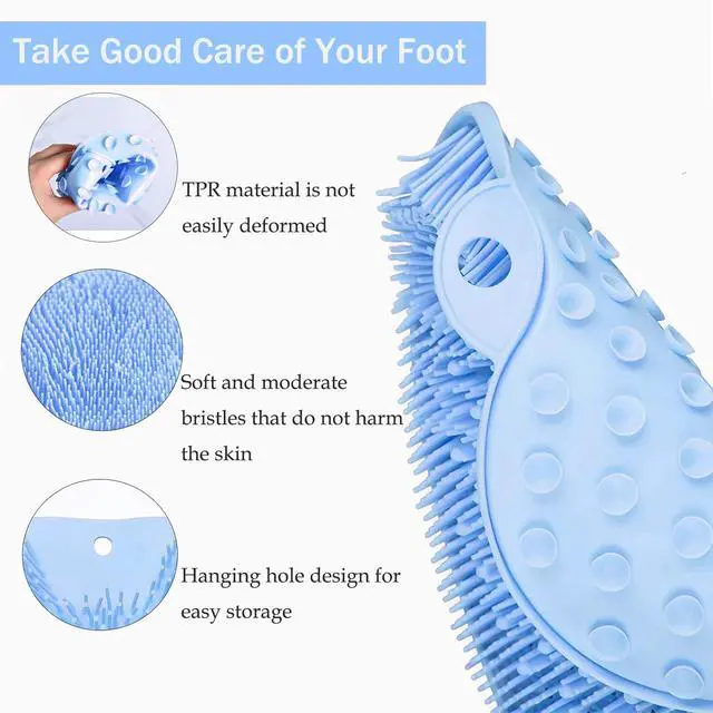 Alt view image 3 of 6 - Shower Foot and Back Scrubber Mat,Wall Mounted Shower Foot Scrubber with Suction Cups,Exfoliating Silicone Massage Foot Cleaner for Shower(Blue)