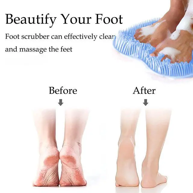 Alt view image 5 of 6 - Shower Foot and Back Scrubber Mat,Wall Mounted Shower Foot Scrubber with Suction Cups,Exfoliating Silicone Massage Foot Cleaner for Shower(Blue)