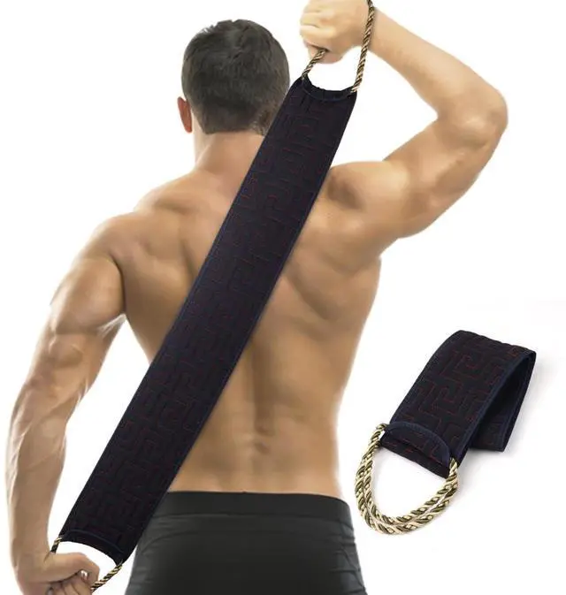 Main image of Exfoliating Back Scrubber for Shower, 34 Inches Back Scrubber with Handles, Double Sided Body Exfoliator Bath Tool, Exfoliating Washcloth to Scrub Your Body Deeply for Men & Women (Black)