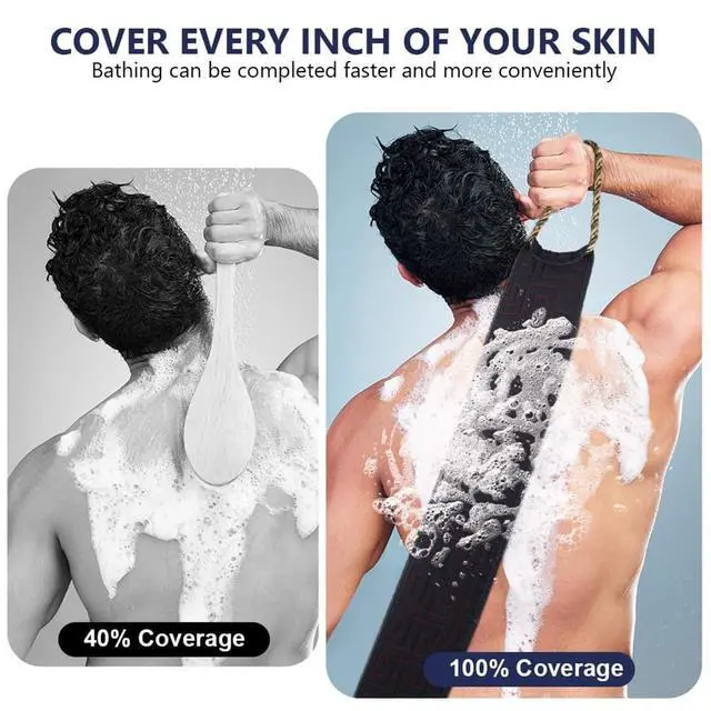 Alt view image 3 of 7 - Exfoliating Back Scrubber for Shower, 34 Inches Back Scrubber with Handles, Double Sided Body Exfoliator Bath Tool, Exfoliating Washcloth to Scrub Your Body Deeply for Men & Women (Black)