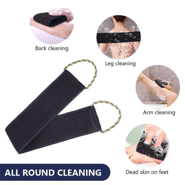 Alt view image 5 of 7 - Exfoliating Back Scrubber for Shower, 34 Inches Back Scrubber with Handles, Double Sided Body Exfoliator Bath Tool, Exfoliating Washcloth to Scrub Your Body Deeply for Men & Women (Black)