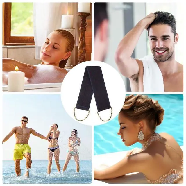 Alt view image 7 of 7 - Exfoliating Back Scrubber for Shower, 34 Inches Back Scrubber with Handles, Double Sided Body Exfoliator Bath Tool, Exfoliating Washcloth to Scrub Your Body Deeply for Men & Women (Black)