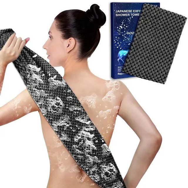 Main image of Adanluxe Exfoliating Washcloth Shower Towels, Premium Japanese Exfoliating Body Scrubber, Upgraded Loofah Sponge Rich in Silver Ion and Carbon Fiber, Face & Body Scrub Exfoliator with 2 Levels, Longer