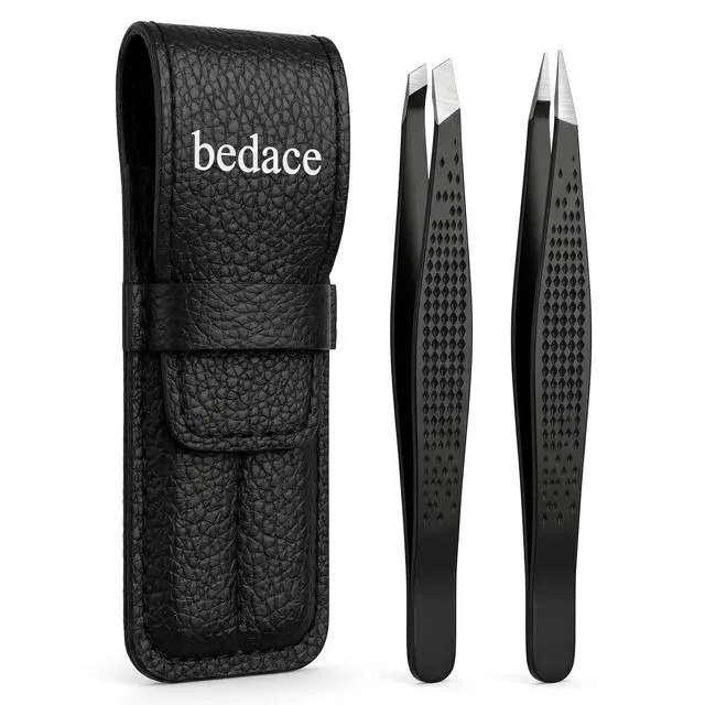 Main image of BEDACE Slant & Point Tweezers for Women and Men Facial Hair,2 pack Non-Slip Grip 430 Stainless Steel High Precision and Comfort tweezer Set for Eyebrows Ingrown Hair