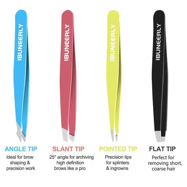 Alt view image 3 of 7 - iBuneerly Eyebrows Tweezers Set, 4Pcs Stainless Steel Tweezers for Women with Travel Case, Great Precision for Ingrown Hair, Facial Hair and Splinter Removal