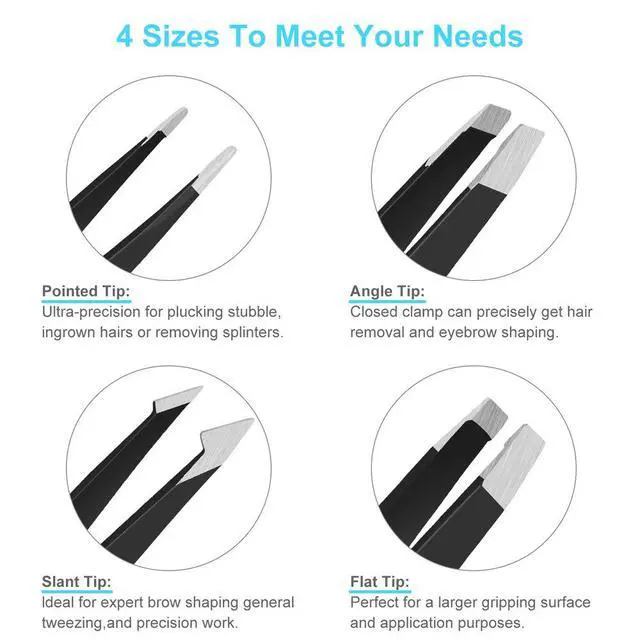 Alt view image 3 of 7 - 6 PCS Professional Tweezers Set - Stainless Steel Precision Tweezer Kit for Eyebrows, Facial Hair, Ingrown Hair & Splinter Removal with Travel Case (Black)
