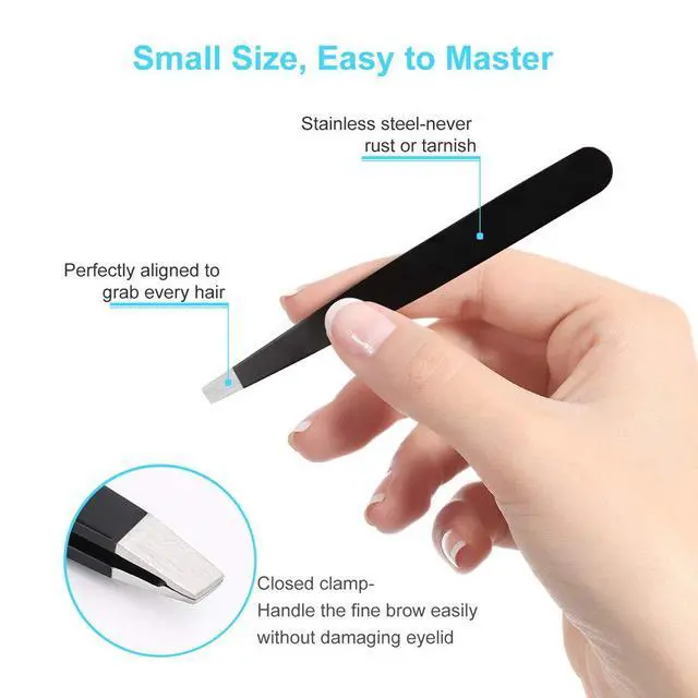 Alt view image 5 of 7 - 6 PCS Professional Tweezers Set - Stainless Steel Precision Tweezer Kit for Eyebrows, Facial Hair, Ingrown Hair & Splinter Removal with Travel Case (Black)
