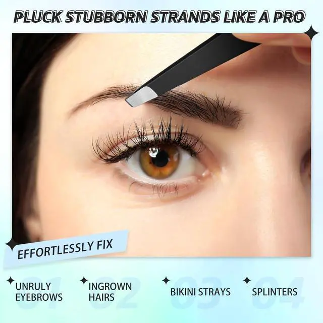 Alt view image 4 of 7 - Mudder 6 Pcs Eyebrow Tweezers Set for Facial Hair Stainless Steel Slanted Tip Tweezers in Bulk for Men and Women (Black)