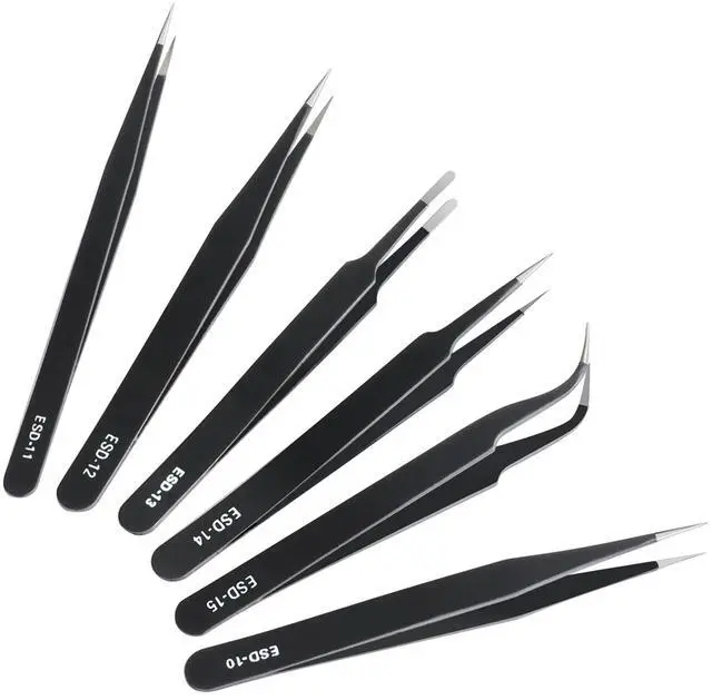 Main image of CHERALKEST 6 Pcs Precision Tweezers Set, Premium Anti-Static Stainless Steel Tweezer, ESD Curved of Tweezers for Electronics, Craft, Laboratory Work, Jewelry-Making, etc