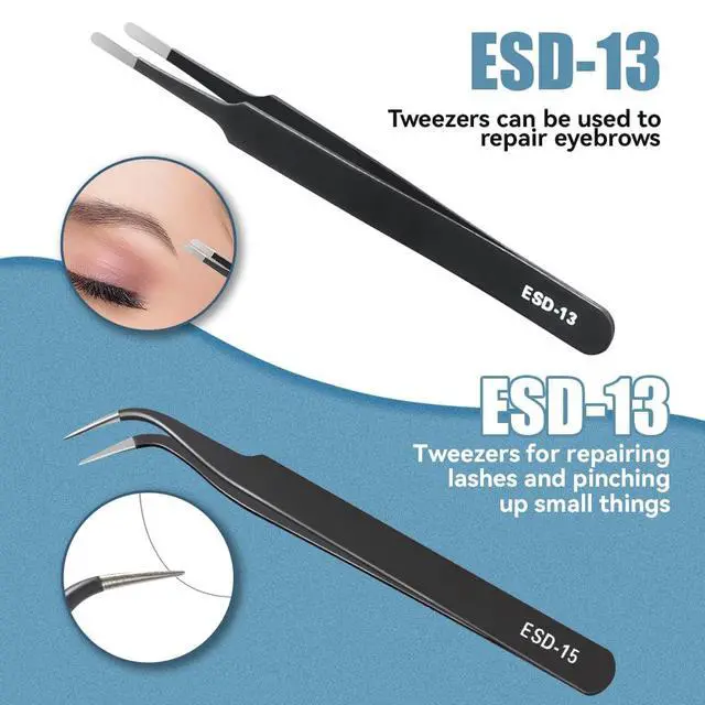 Alt view image 5 of 7 - CHERALKEST 6 Pcs Precision Tweezers Set, Premium Anti-Static Stainless Steel Tweezer, ESD Curved of Tweezers for Electronics, Craft, Laboratory Work, Jewelry-Making, etc