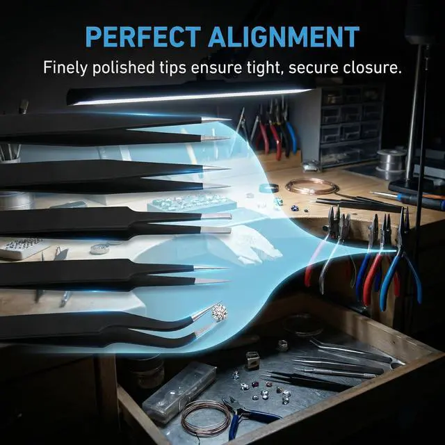 Alt view image 5 of 7 - Rackii 6-Pcs Precision Tweezers Set, ESD Safe Stainless Steel Fine Tip