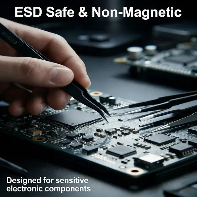 Alt view image 3 of 7 - Rackii 6-Pcs Precision Tweezers Set, ESD Safe Stainless Steel Fine Tip