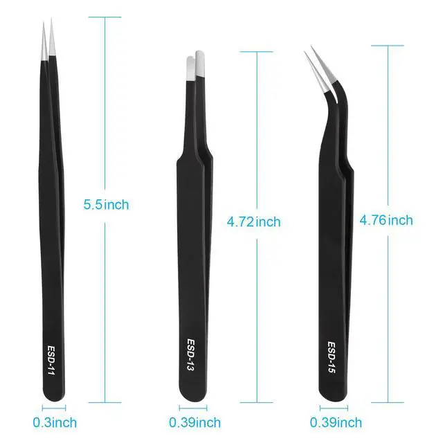 Alt view image 2 of 7 - 3PCS Precision Tweezers Set, Upgraded ESD high-end anti-static for Craft, Electronics, Soldering, Laboratory Work, Soldering, Model, Eyelash Extensions, Nail stickers, Jewelry-Making