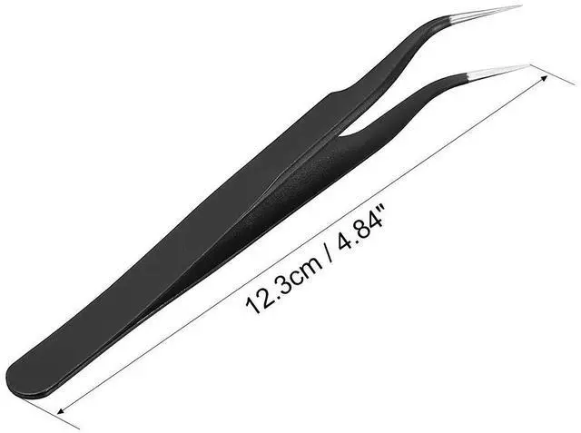 Alt view image 2 of 4 - uxcell ESD-15 Tweezers, Anti-Static Stainless Steel Non-magnetic Curved Tip for Craft Jewelry Electronics, 4.84" Overall Length