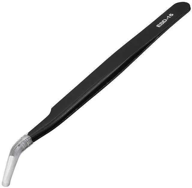 Alt view image 3 of 4 - uxcell ESD-15 Tweezers, Anti-Static Stainless Steel Non-magnetic Curved Tip for Craft Jewelry Electronics, 4.84" Overall Length
