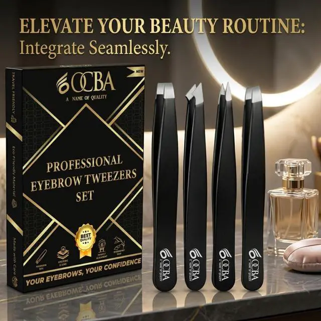 Alt view image 6 of 7 - 4 Pcs Tweezers for Facial Hair Women & Men for Precise Grooming of Eyebrows - Professional Stainless Steel Black Color Coated Eyebrow Tweezers for Ingrown Hair on Nose Ear