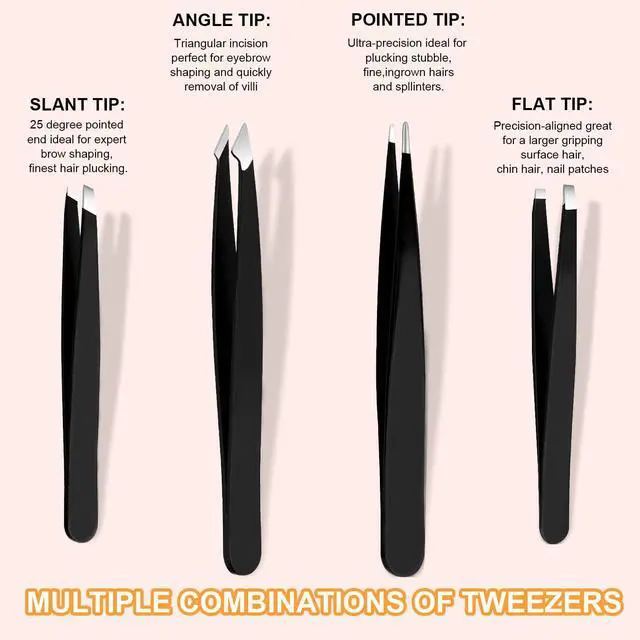 Alt view image 2 of 7 - Yougai Tweezers Set,9 Pcs Professional Stainless Steel Tweezer Kit-Great Precision Eyebrow Tweezers for Ingrown Facial Hair with Leather Travel Case as Stocking Stuffing Gifts