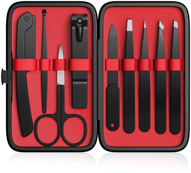Main image of Yougai Tweezers Set,9 Pcs Professional Stainless Steel Tweezer Kit-Great Precision Eyebrow Tweezers for Ingrown Facial Hair with Leather Travel Case as Stocking Stuffing Gifts