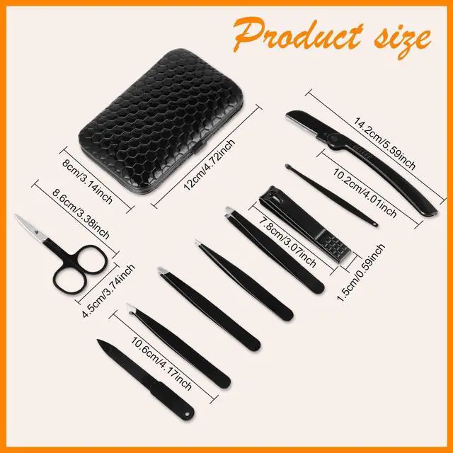 Alt view image 3 of 7 - Yougai Tweezers Set,9 Pcs Professional Stainless Steel Tweezer Kit-Great Precision Eyebrow Tweezers for Ingrown Facial Hair with Leather Travel Case as Stocking Stuffing Gifts