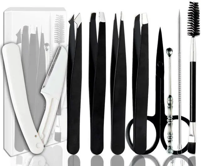 Main image of Tweezers for Women Facial Hair Eyebrow Kit Tweezer Set Black