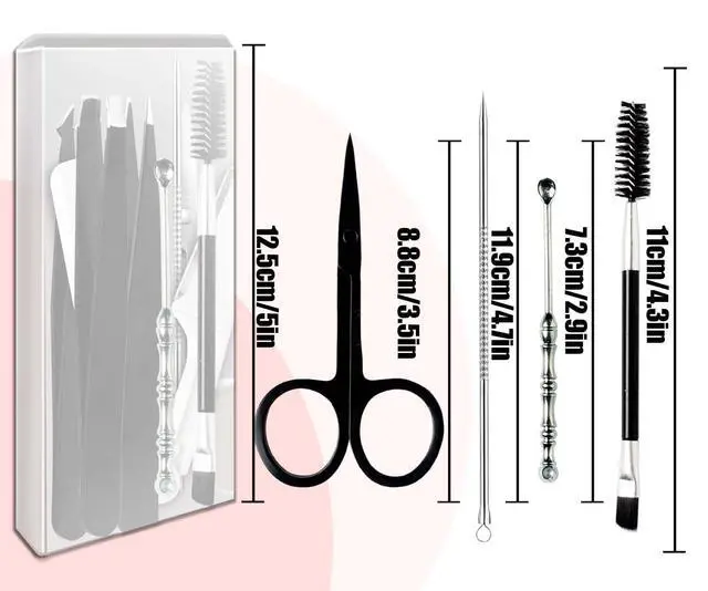 Alt view image 3 of 6 - Tweezers for Women Facial Hair Eyebrow Kit Tweezer Set Black