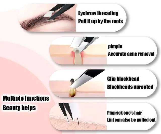 Alt view image 4 of 6 - Tweezers for Women Facial Hair Eyebrow Kit Tweezer Set Black