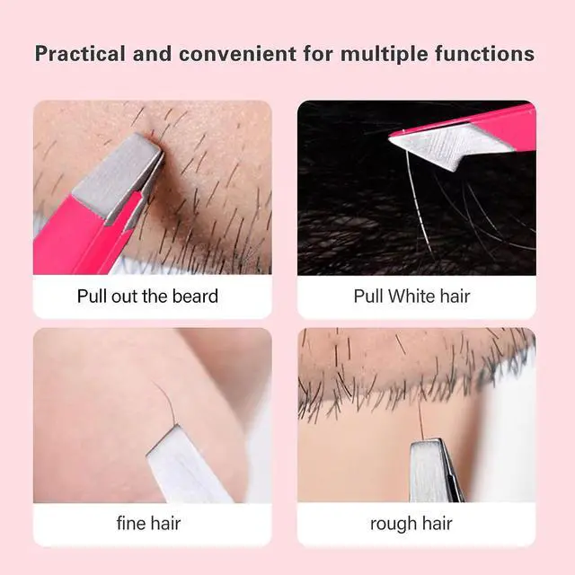 Alt view image 4 of 7 - Derlaier Tweezers Set Professional High Precision Stainless Steel Eyebrow Remover Ingrown Hair & Splinter Removal Kit Facial Hair Grooming Tools for Men Women Pink 4 Pcs