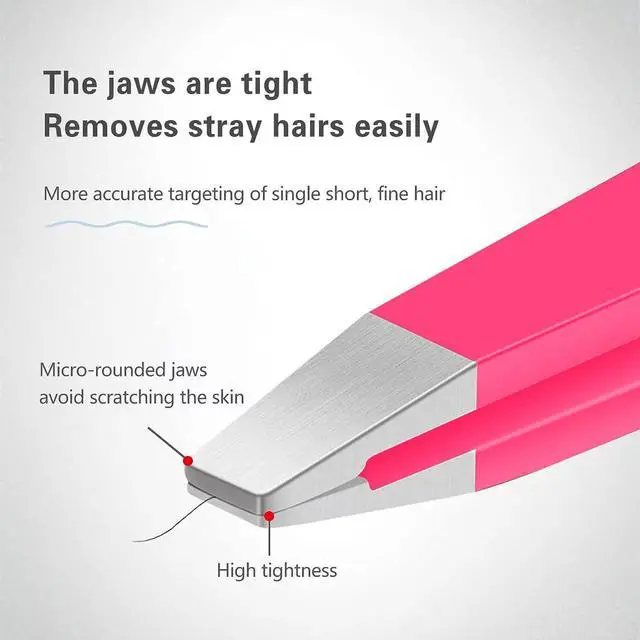Alt view image 5 of 7 - Derlaier Tweezers Set Professional High Precision Stainless Steel Eyebrow Remover Ingrown Hair & Splinter Removal Kit Facial Hair Grooming Tools for Men Women Pink 4 Pcs