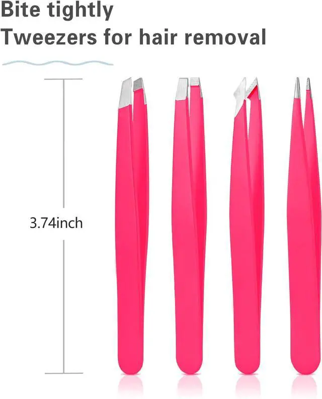 Alt view image 7 of 7 - Derlaier Tweezers Set Professional High Precision Stainless Steel Eyebrow Remover Ingrown Hair & Splinter Removal Kit Facial Hair Grooming Tools for Men Women Pink 4 Pcs