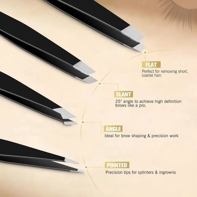 Alt view image 3 of 7 - SUCOOR Tweezers for Women Facial Hair, 4Pcs Professional Beauty Tools Stainless Steel Precision Eyebrow Tweezers for Splinter Blackhead and Ingrown Hair Removal, Black