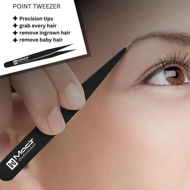 Alt view image 3 of 6 - Macs Tweezers set for Women and men Facial Hair, Ingrown Hair -Best for Eyebrow Hair, Facial Hair Removal - Stainless Steel Precision Sharp- Pointy Ends Meet Perfectly. (3 PCs Black Tweezers Set)