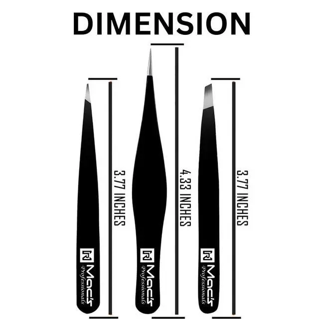 Alt view image 6 of 6 - Macs Tweezers set for Women and men Facial Hair, Ingrown Hair -Best for Eyebrow Hair, Facial Hair Removal - Stainless Steel Precision Sharp- Pointy Ends Meet Perfectly. (3 PCs Black Tweezers Set)