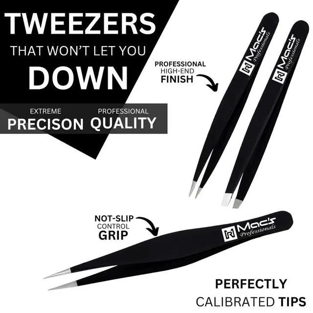 Alt view image 5 of 6 - Macs Tweezers set for Women and men Facial Hair, Ingrown Hair -Best for Eyebrow Hair, Facial Hair Removal - Stainless Steel Precision Sharp- Pointy Ends Meet Perfectly. (3 PCs Black Tweezers Set)