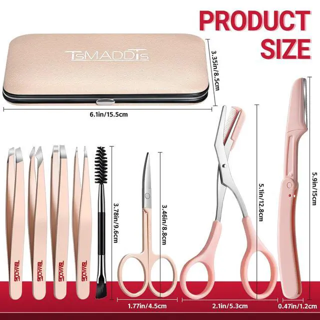 Alt view image 2 of 7 - TsMADDTs Tweezers for Women Facial Hair, 8 in 1 Eyebrow Kit with Tweezers, Eyebrow Trimmer Scissors, Razor, Brush with Travel Bag, Hair Plucking Daily Beauty Tools